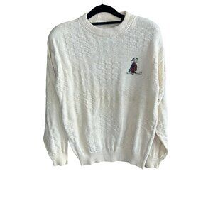 Vintage Men's Cream 3D Texture Grandpa Dad Embroidered Golf Sweater